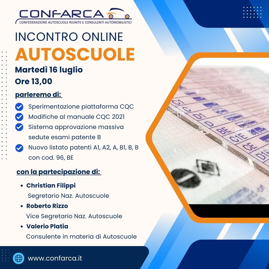 Incontro online autoscuole 16 luglio 2024 